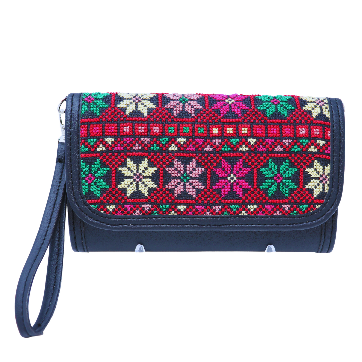 Artistry in Stitches: Hand-Embroidered Leather Wallet with Ample Card Holders (20x12 cm)
