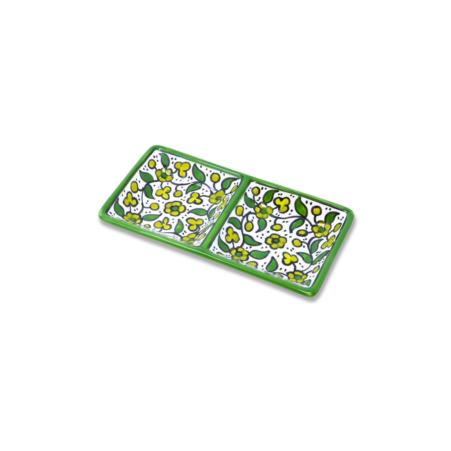 Handmade Ceramic Two-Section Appetizer Plate, 16x8 cm