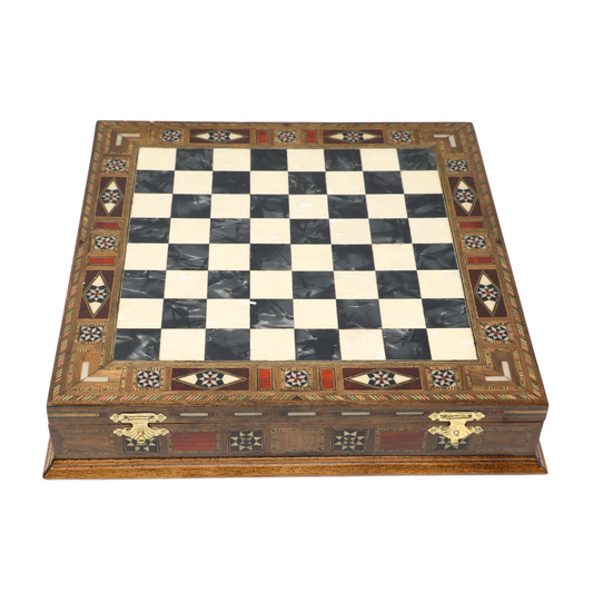 Handmade Wooden Mosaic Chess Board Chess Board with Internal Storage Box - Large 28 cm