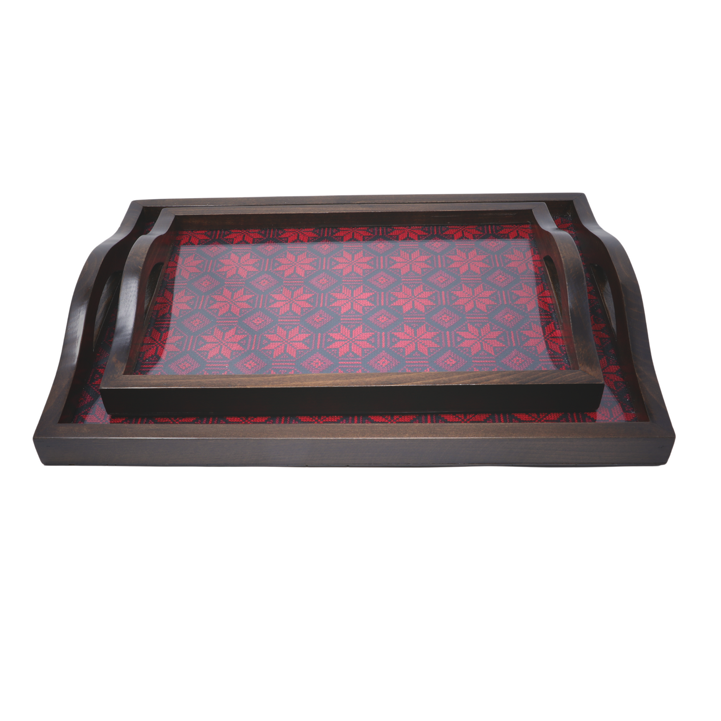 Exquisite Hand-Embroidered Glass-Inlaid Wooden Serving Tray (38x25 cm)