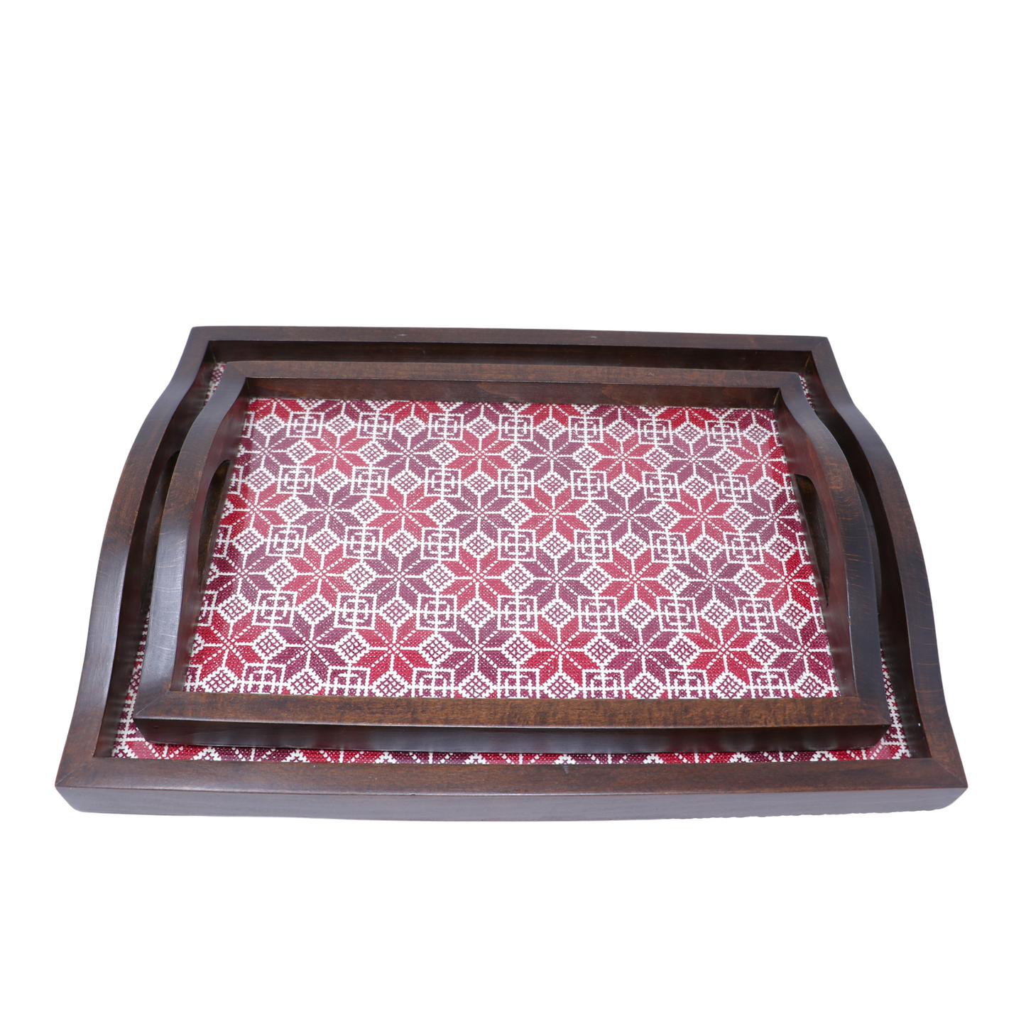 Exquisite Hand-Embroidered Glass-Inlaid Wooden Serving Tray (38x25 cm)