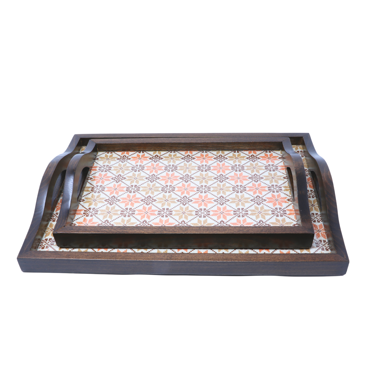 Exquisite Hand-Embroidered Glass-Inlaid Wooden Serving Tray (38x25 cm)