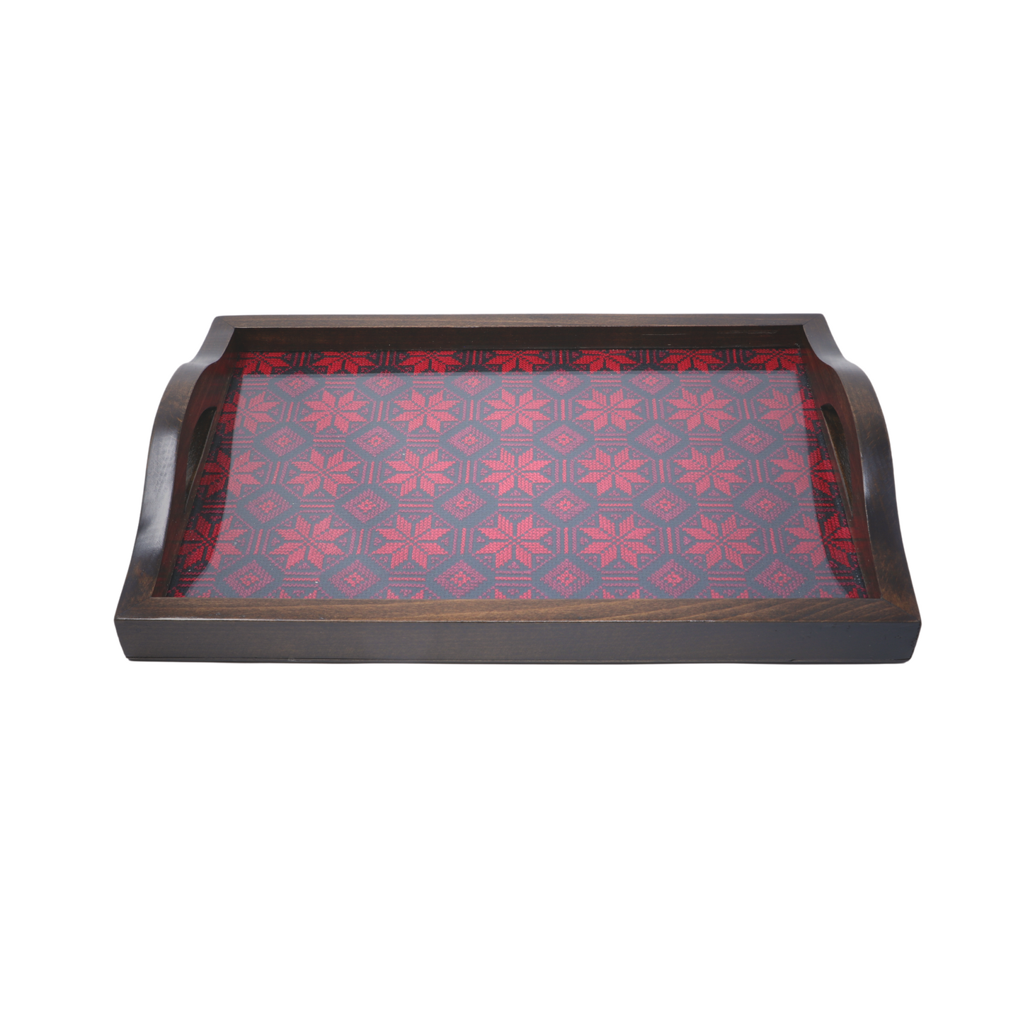 Exquisite Hand-Embroidered Glass-Inlaid Wooden Serving Tray (38x25 cm)