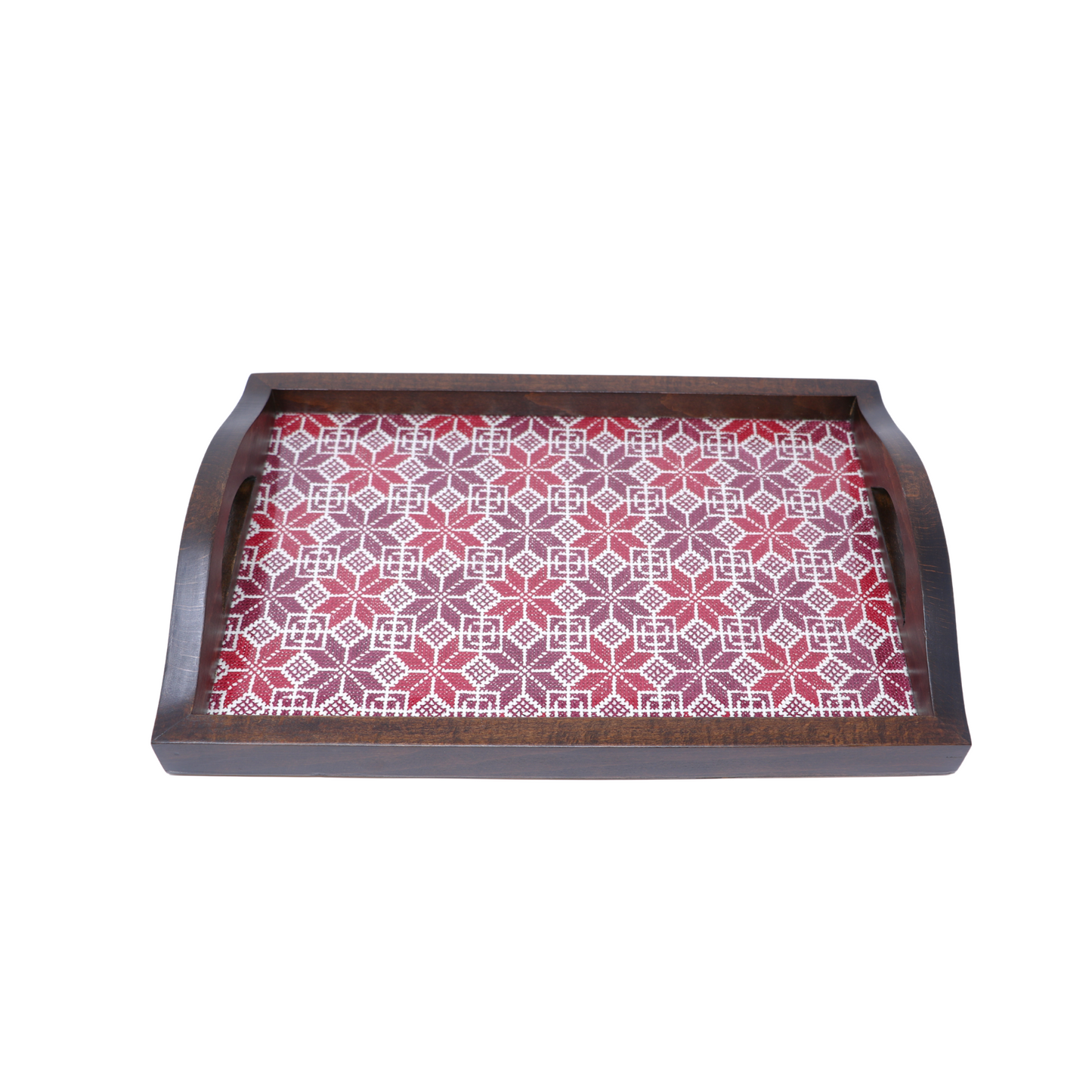 Exquisite Hand-Embroidered Glass-Inlaid Wooden Serving Tray (38x25 cm)