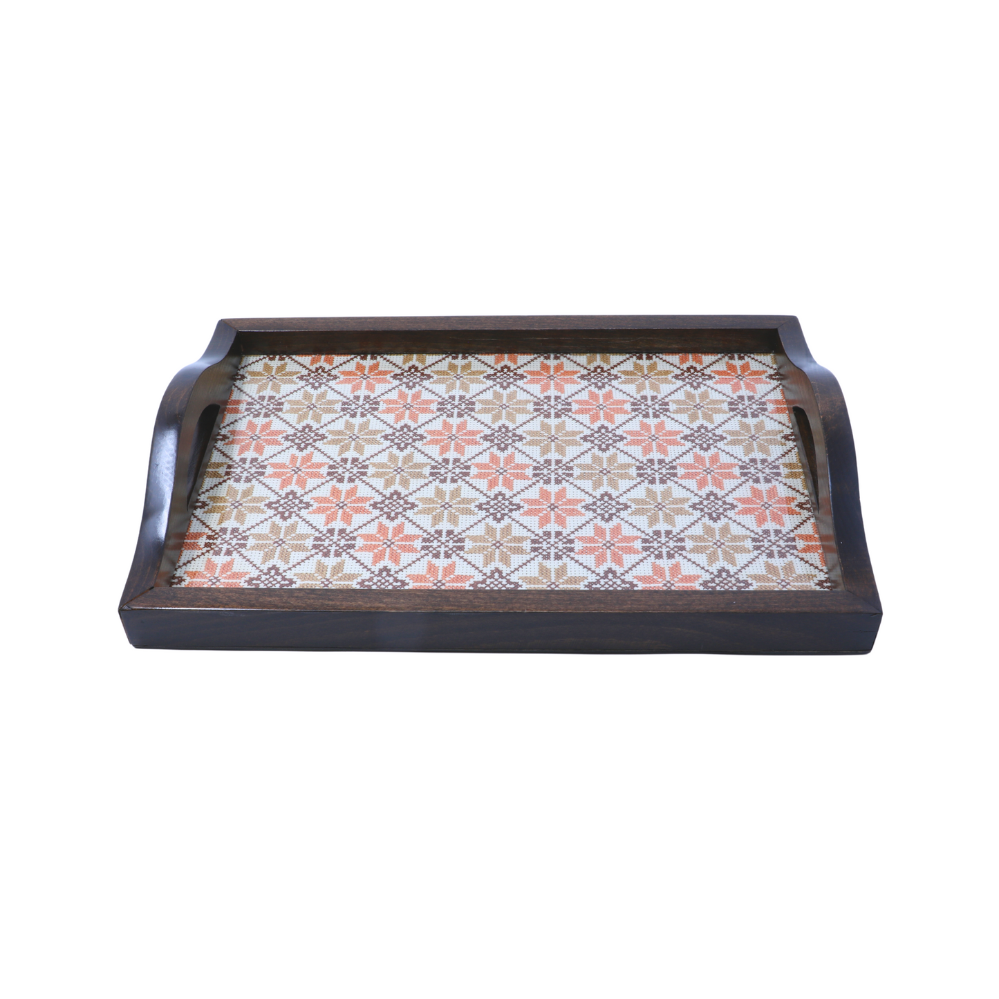 Exquisite Hand-Embroidered Glass-Inlaid Wooden Serving Tray (38x25 cm)