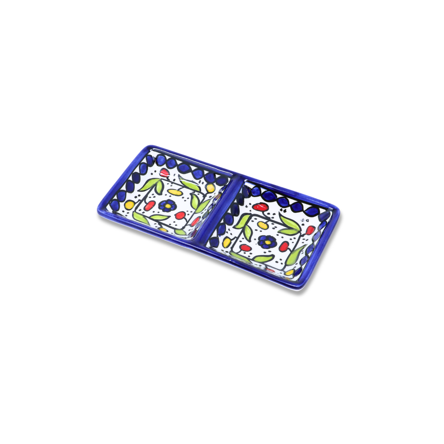 Handmade Ceramic Two-Section Appetizer Plate, 16x8 cm