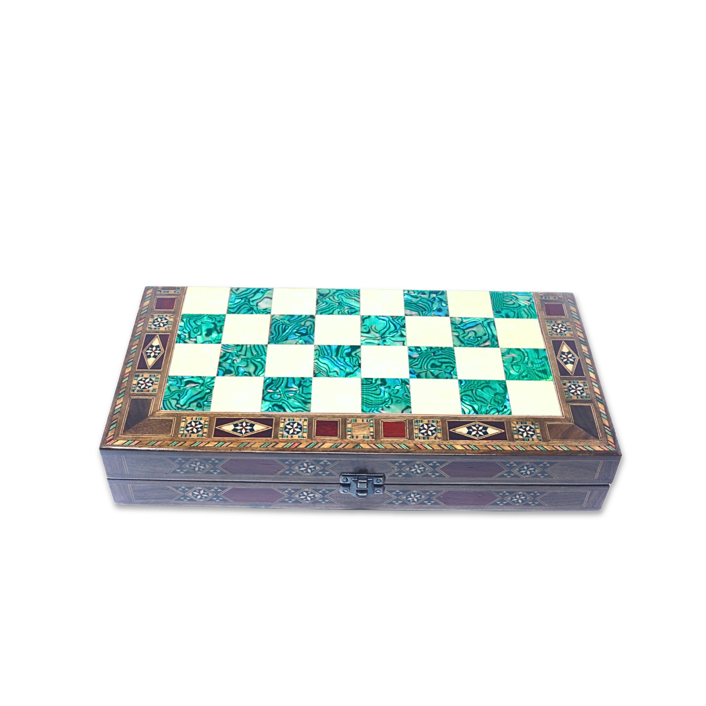 Handmade Wooden Mosaic Backgammon Set - Small 34 cm