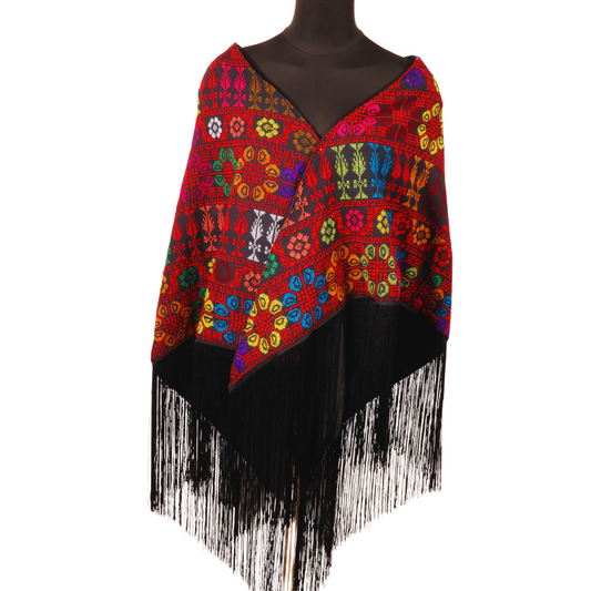 Hand Embroidered Shawl - Triangle Shape - Full Inlay Style 1