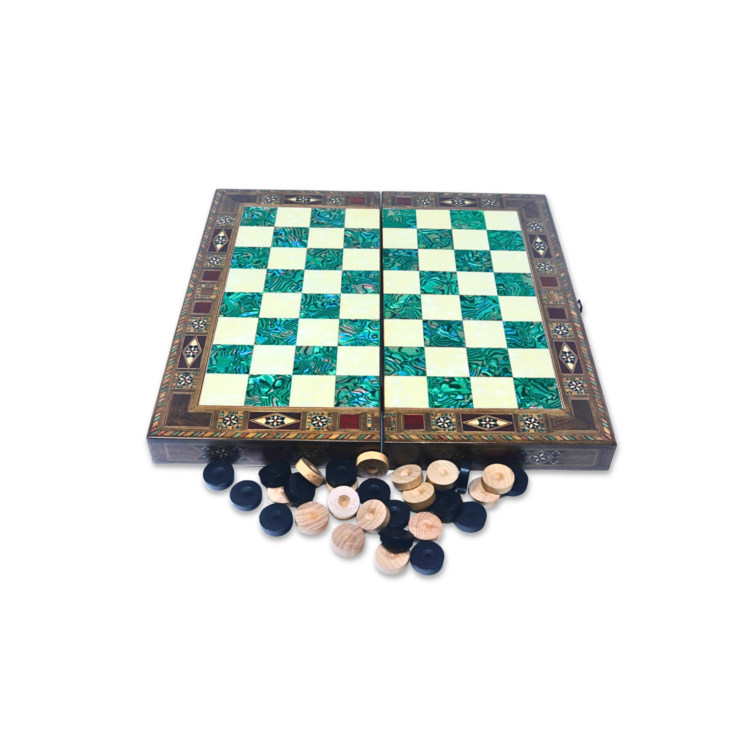 Handmade Wooden Mosaic Backgammon Set - Small 34 cm