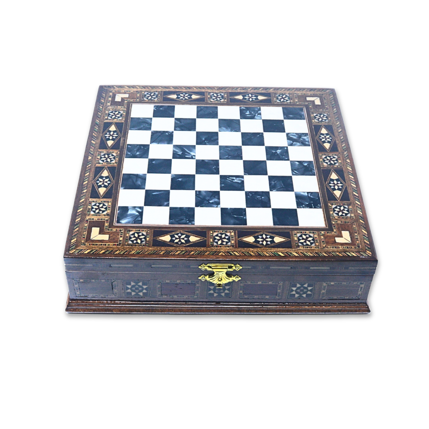 Handmade Wooden Mosaic Chess Board Chess Board with Internal Storage Box - Small 23 cm