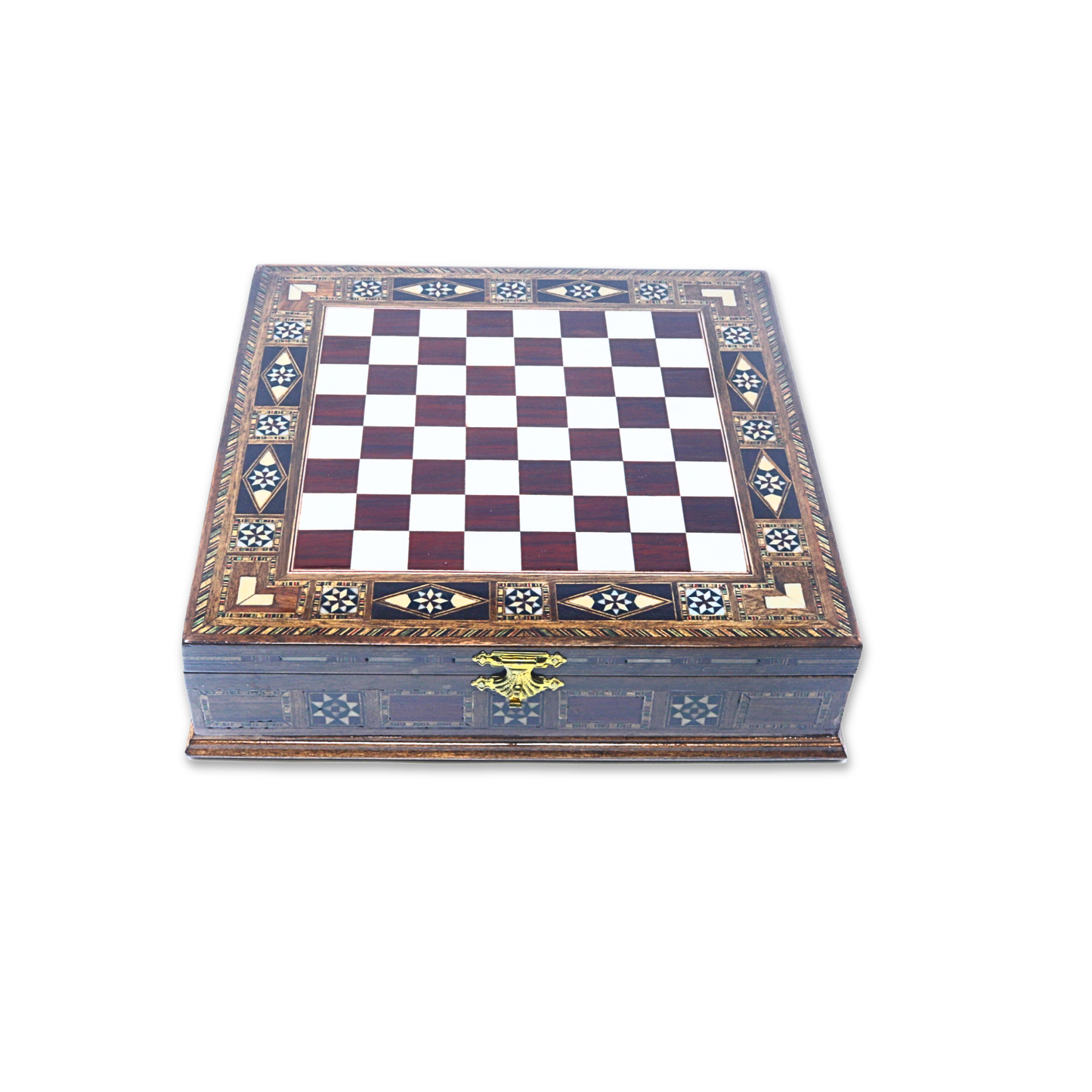Handmade Wooden Mosaic Chess Board Chess Board with Internal Storage Box - Small 23 cm