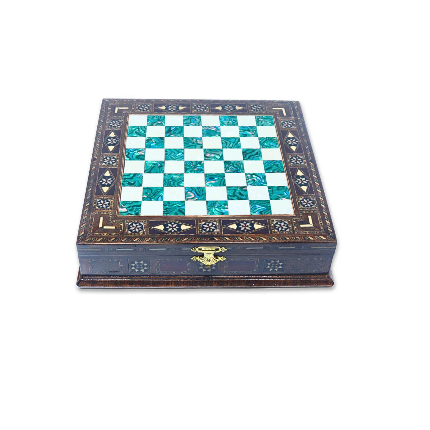 Handmade Wooden Mosaic Chess Board Chess Board with Internal Storage Box - Small 23 cm