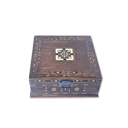 Handmade Wooden Mosaic Box - Square 20x20xH9 cm