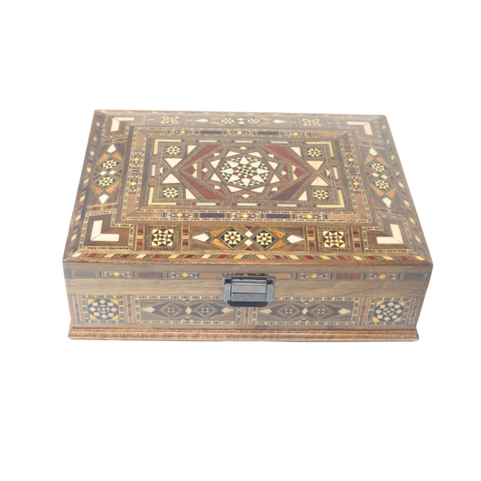 Handmade Wooden Mosaic Box - Angled Edge 28x22xH9 cm