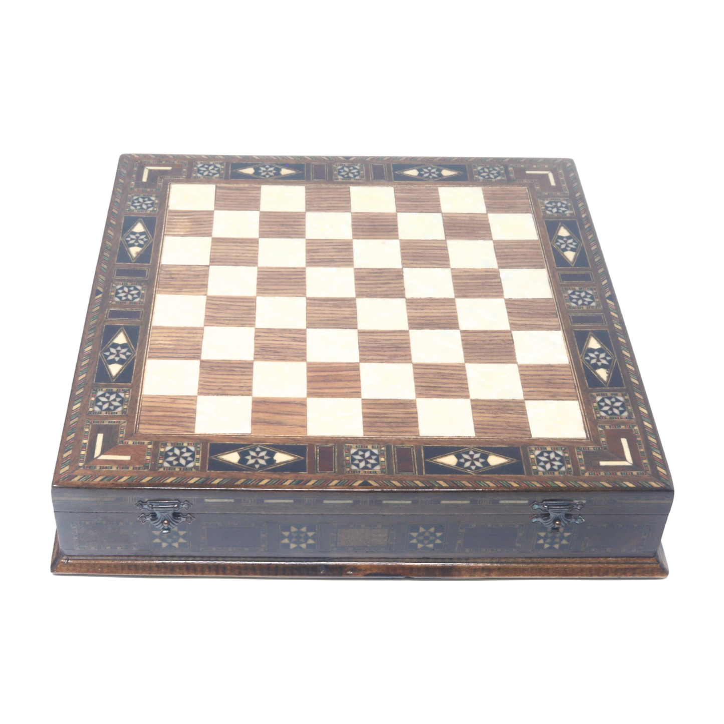 Handmade Wooden Mosaic Chess Board Chess Board with Internal Storage Box - Large 28 cm