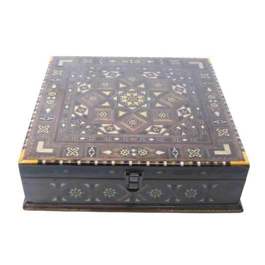 Handmade Wooden Mosaic Box - Square 30x30xH9 cm