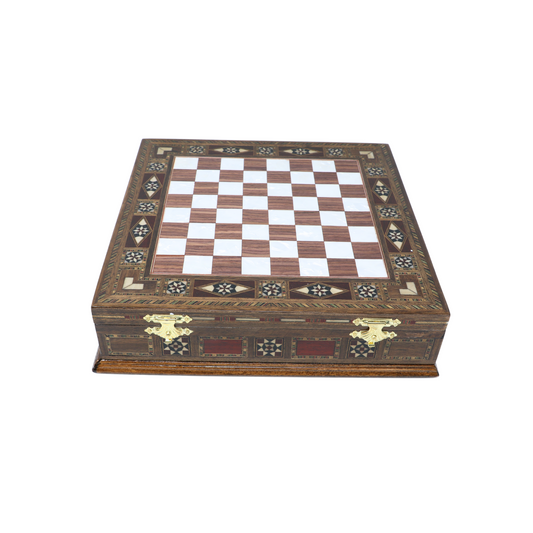 Handmade Wooden Mosaic Chess Board Chess Board with Internal Storage Box - Small 23 cm