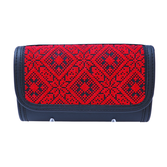 Elegant Hand-Embroidered Leather Wallet with Strap (20x12 cm)