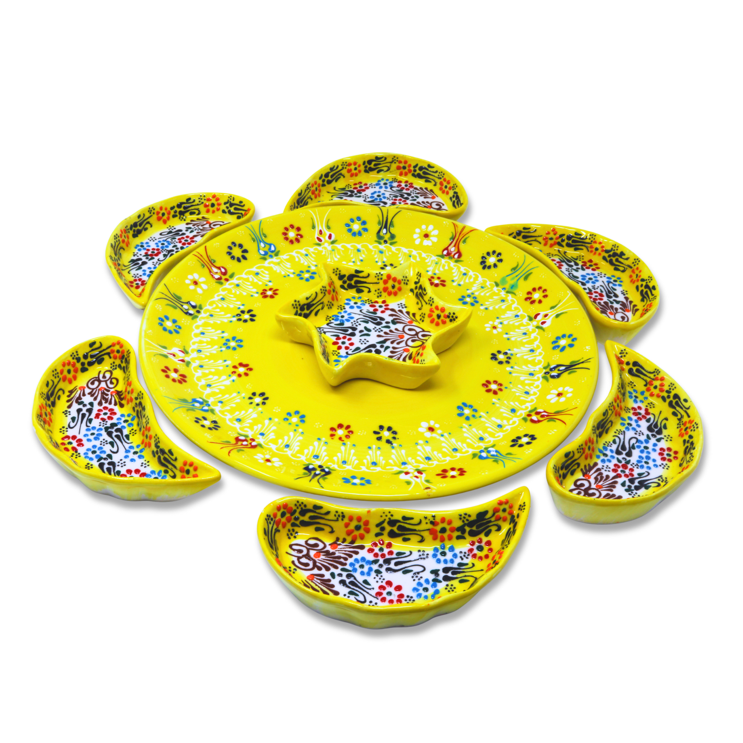 Handmade 8-piece Ceramic Platter, Yellow 33cm