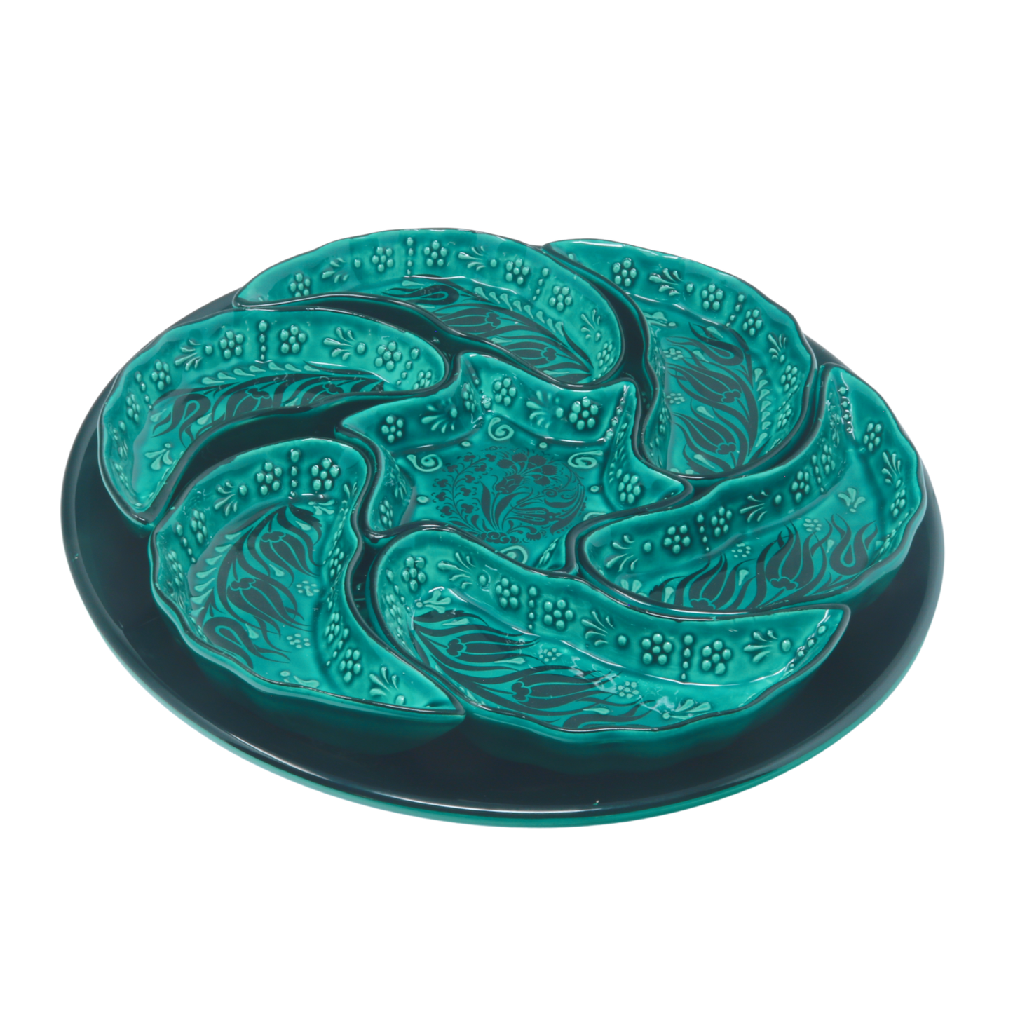 Handmade 8-piece Ceramic Platter, Turkquaz 33cm