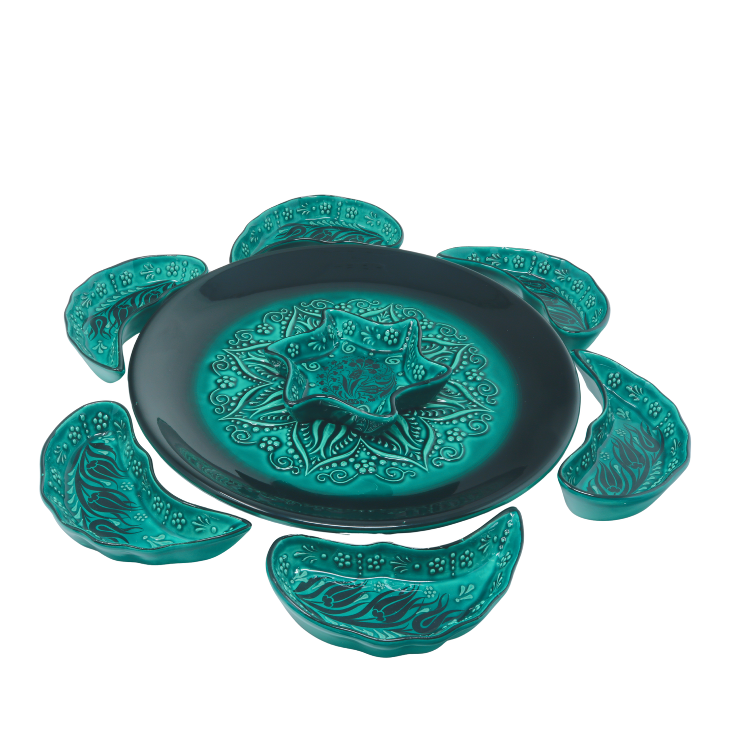 Handmade 8-piece Ceramic Platter, Turkquaz 33cm