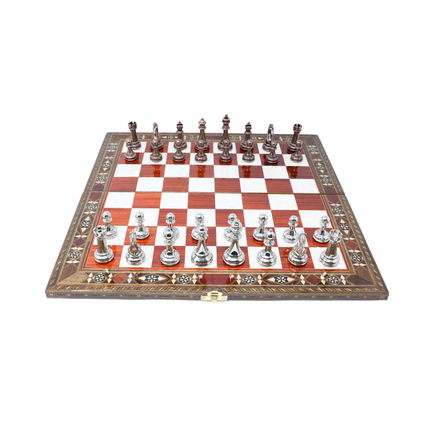 Handmade Wooden Mosaic Chess Board - Folding - Large - 38 cm