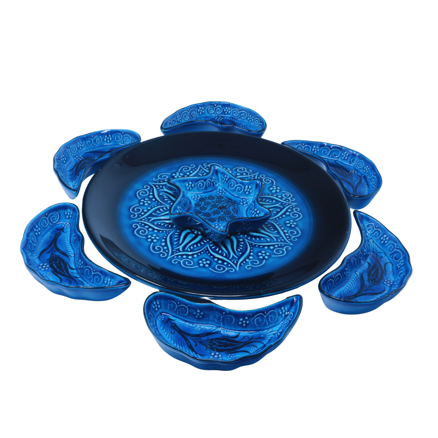 Handmade 8-piece Ceramic Platter, Turkquaz 33cm