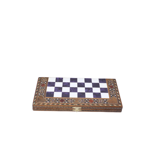 Handmade Wooden Mosaic Chess Board - Folding - Small - 25 cm