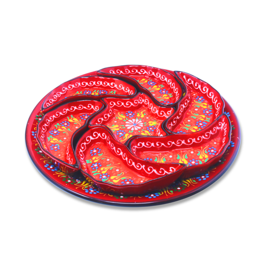 Handmade 8-piece Ceramic Platter, Red 33cm
