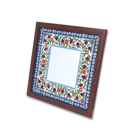 Handmade Ceramic Tile-Framed Wall Mounted Mirror 34x34 cm