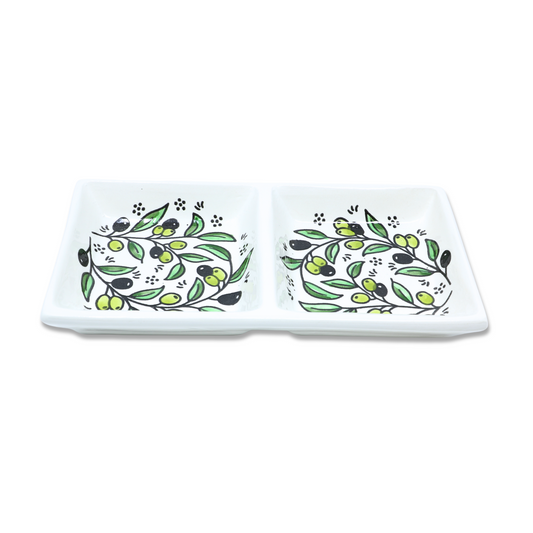 Handmade Ceramic Two-Section Appetizer Plate, 24x12 cm