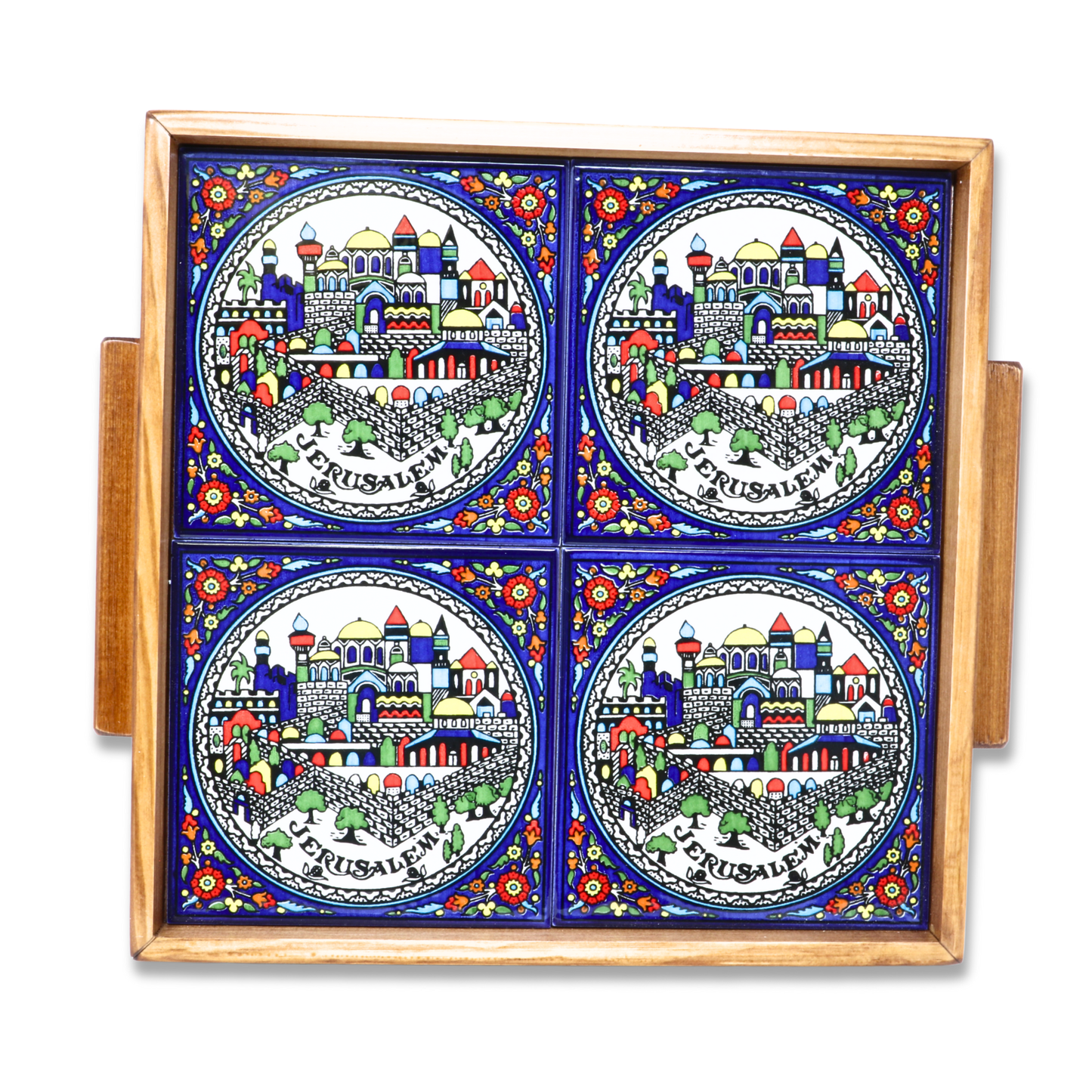 Handmade Wooden Tray with Ceramic Tiles 32x35 cm