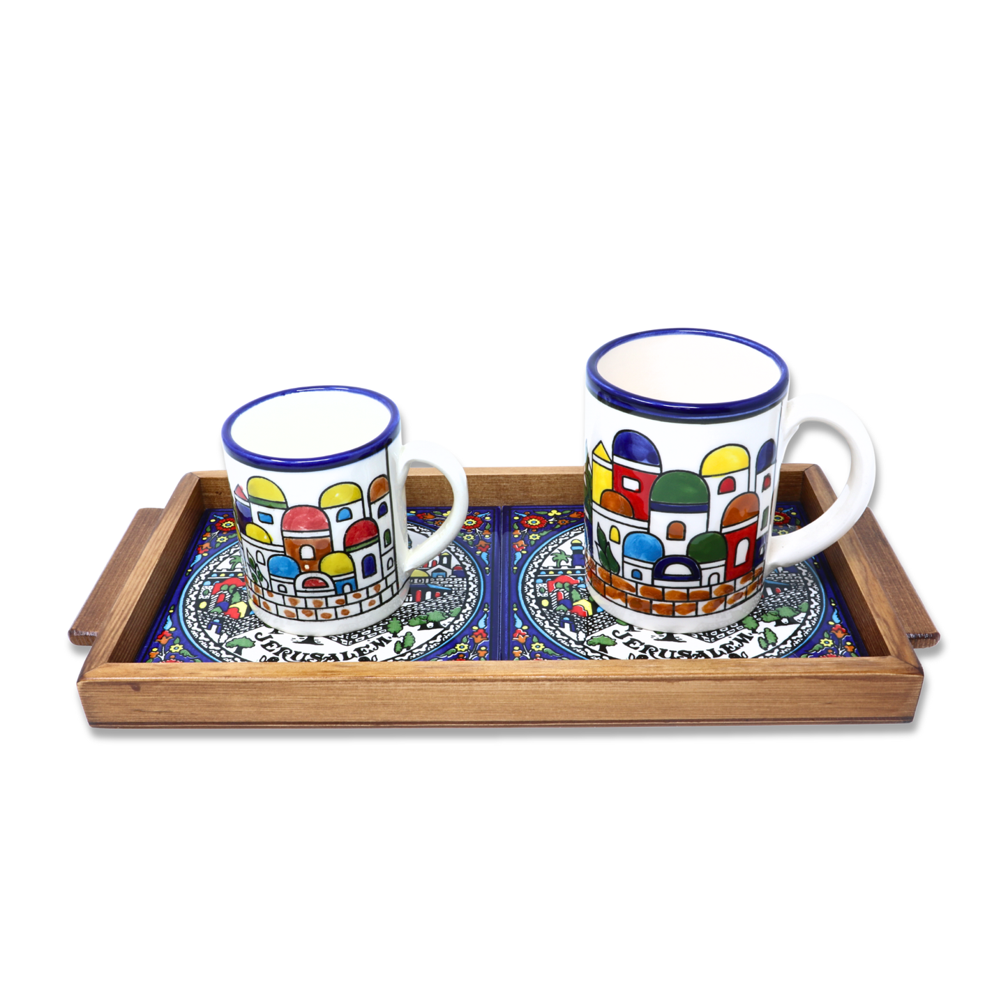 Handmade Wooden Tray with Ceramic Tiles 35x17 cm