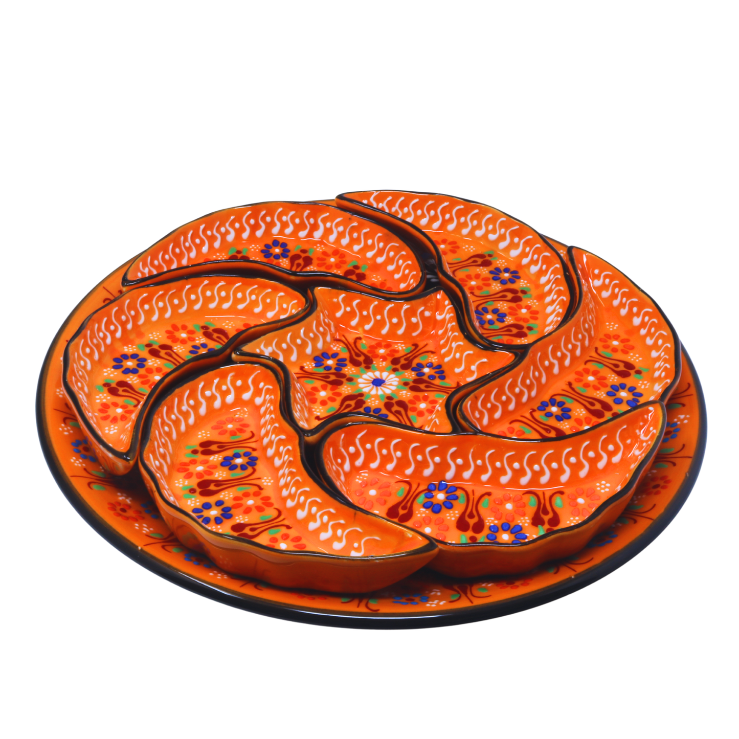 Handmade 8-piece Ceramic Platter, Orange 33cm
