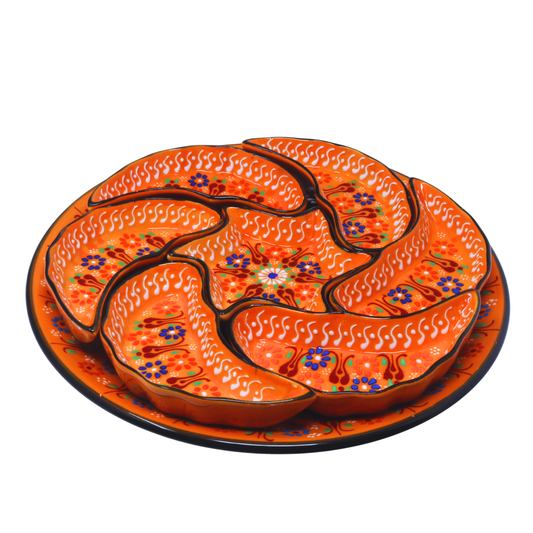 Handmade 8-piece Ceramic Platter, Orange 33cm