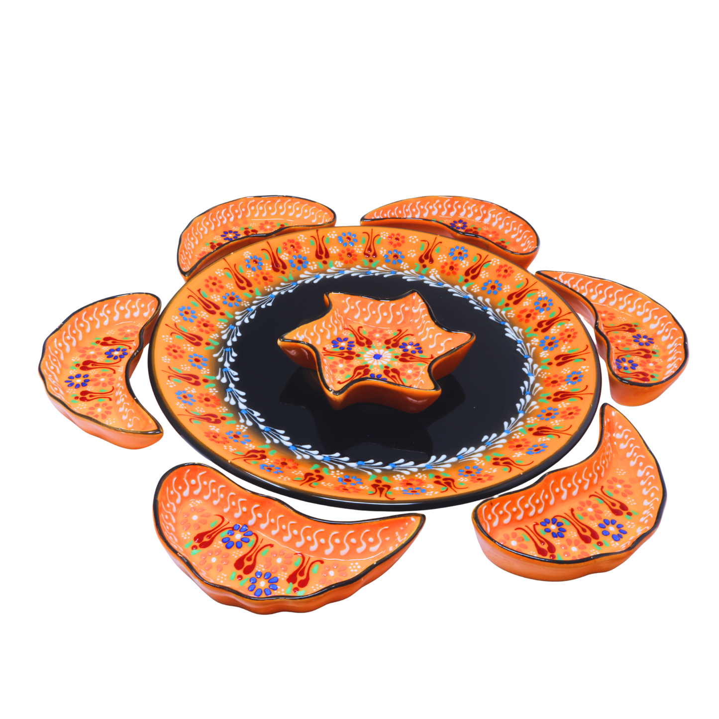 Handmade 8-piece Ceramic Platter, Orange 33cm