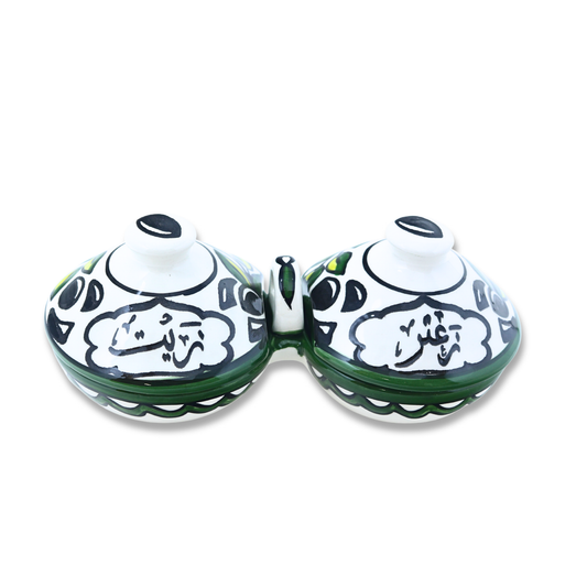 Handmade Ceramic 2-Section Bowl Set with Lid - Small (19cm)