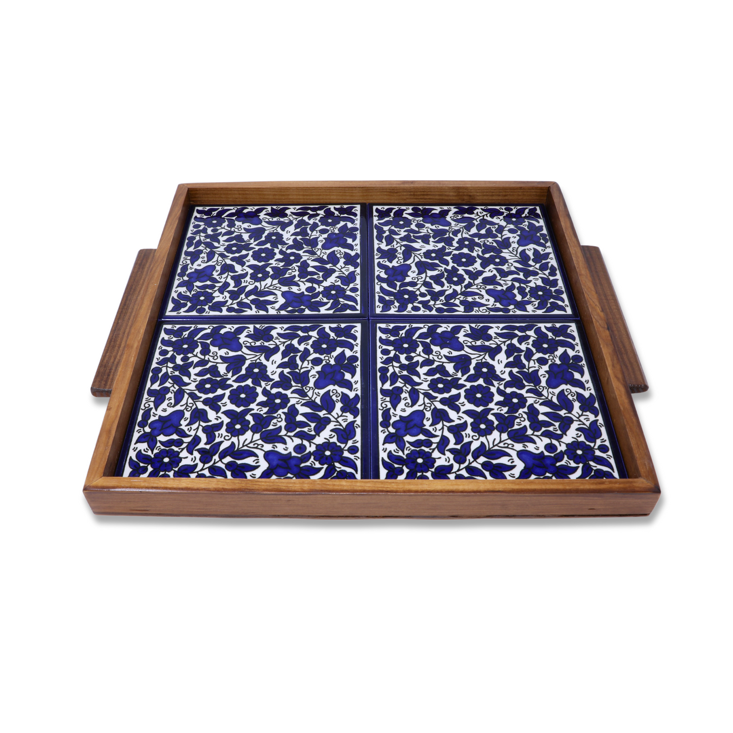 Handmade Wooden Tray with Ceramic Tiles 32x35 cm