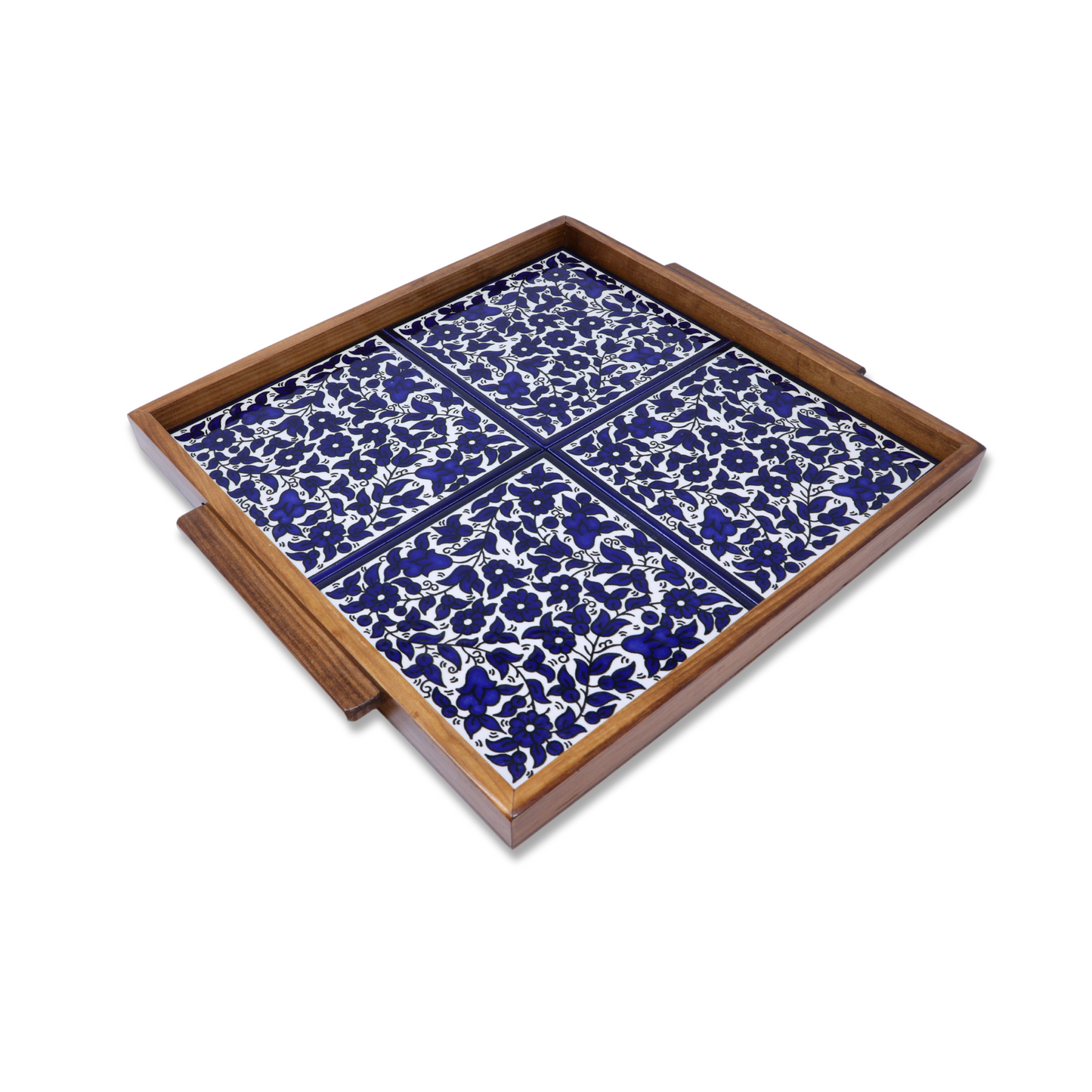 Handmade Wooden Tray with Ceramic Tiles 32x35 cm