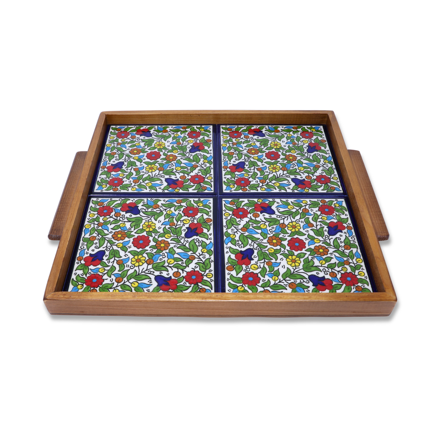 Handmade Wooden Tray with Ceramic Tiles 32x35 cm