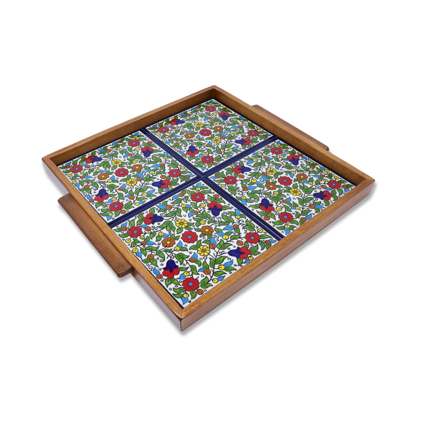 Handmade Wooden Tray with Ceramic Tiles 32x35 cm