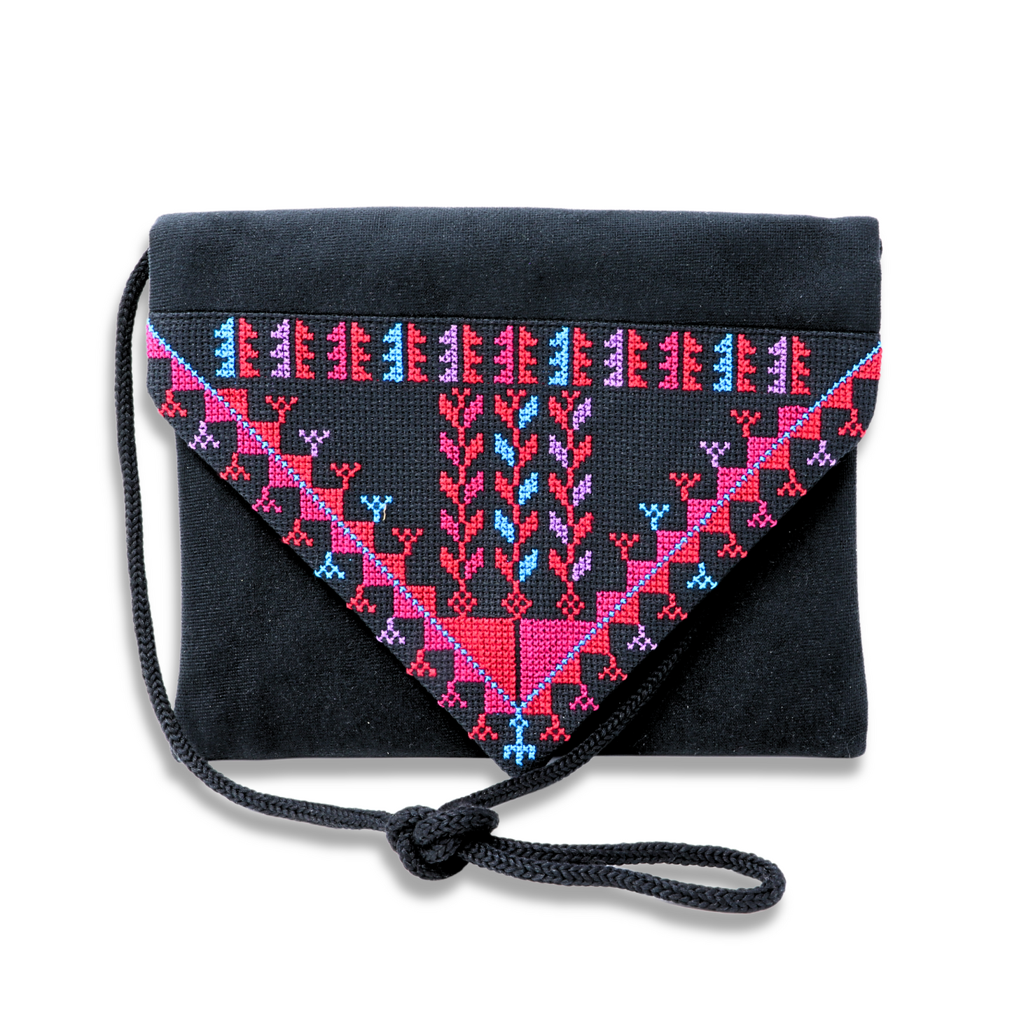 Charming Crossbody Bag in Special Fabric with Hand-Embroidered Cross-Stitch Detail (23x19 cm)