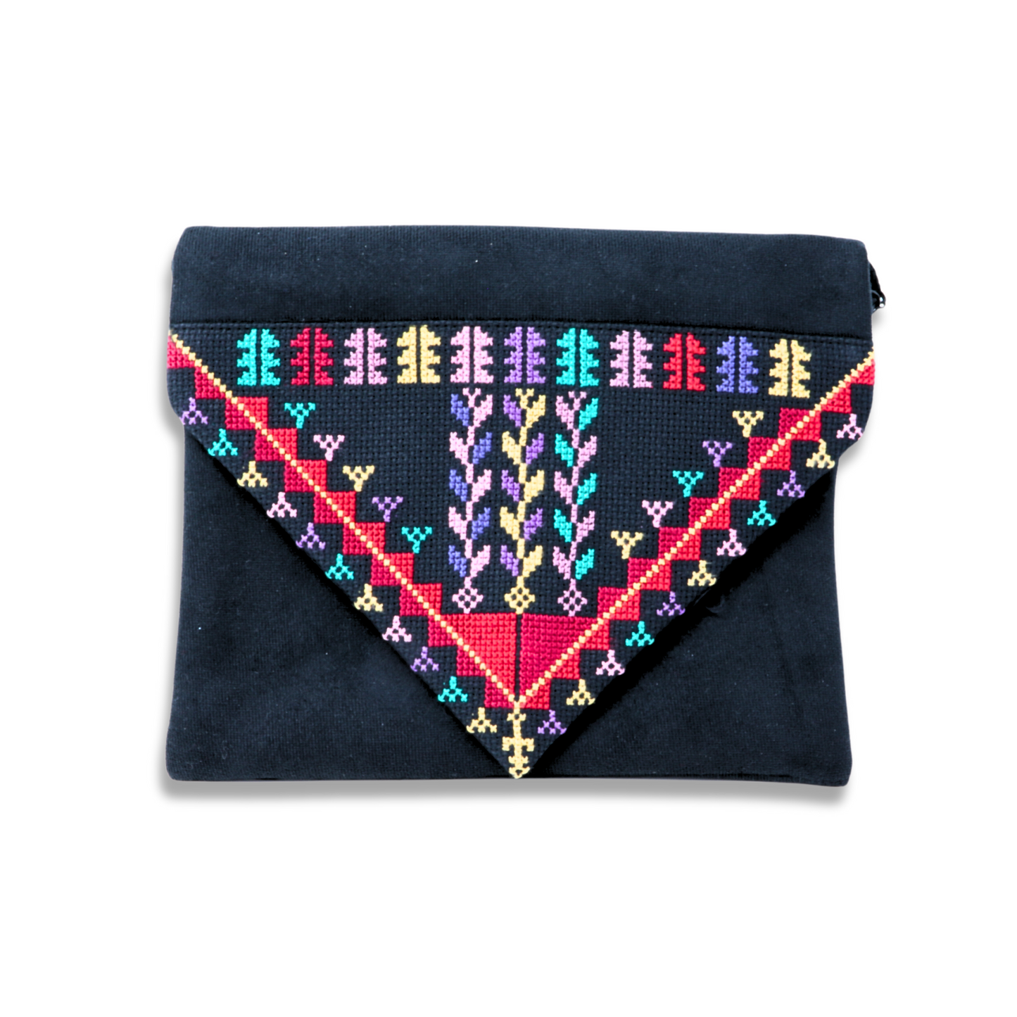 Charming Crossbody Bag in Special Fabric with Hand-Embroidered Cross-Stitch Detail (23x19 cm)