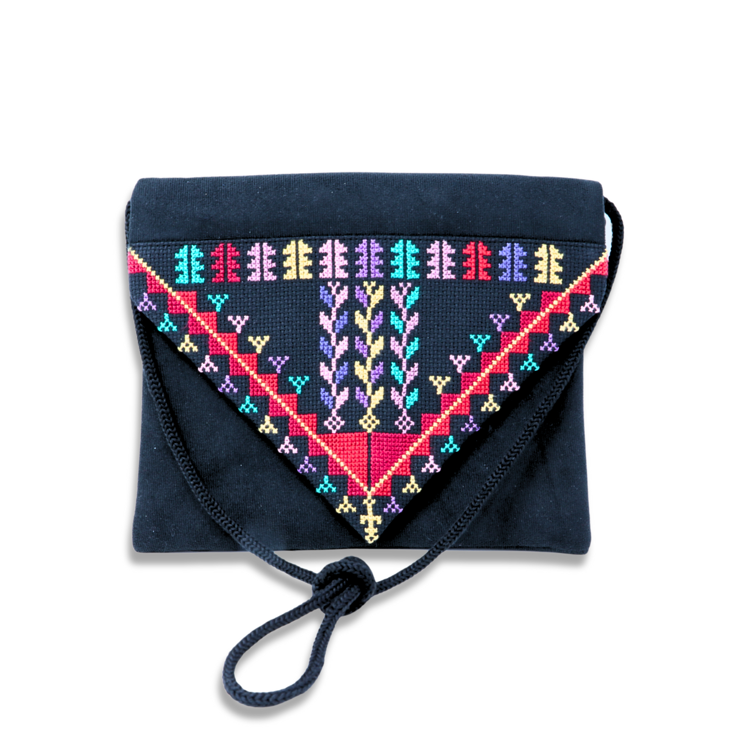 Charming Crossbody Bag in Special Fabric with Hand-Embroidered Cross-Stitch Detail (23x19 cm)