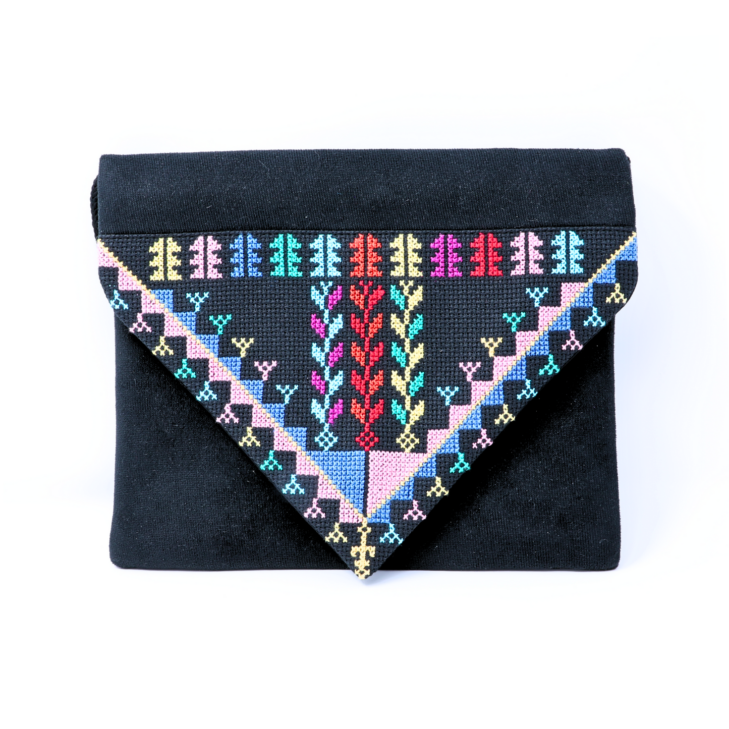 Charming Crossbody Bag in Special Fabric with Hand-Embroidered Cross-Stitch Detail (23x19 cm)