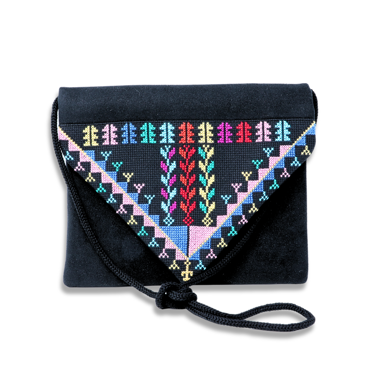 Charming Crossbody Bag in Special Fabric with Hand-Embroidered Cross-Stitch Detail (23x19 cm)