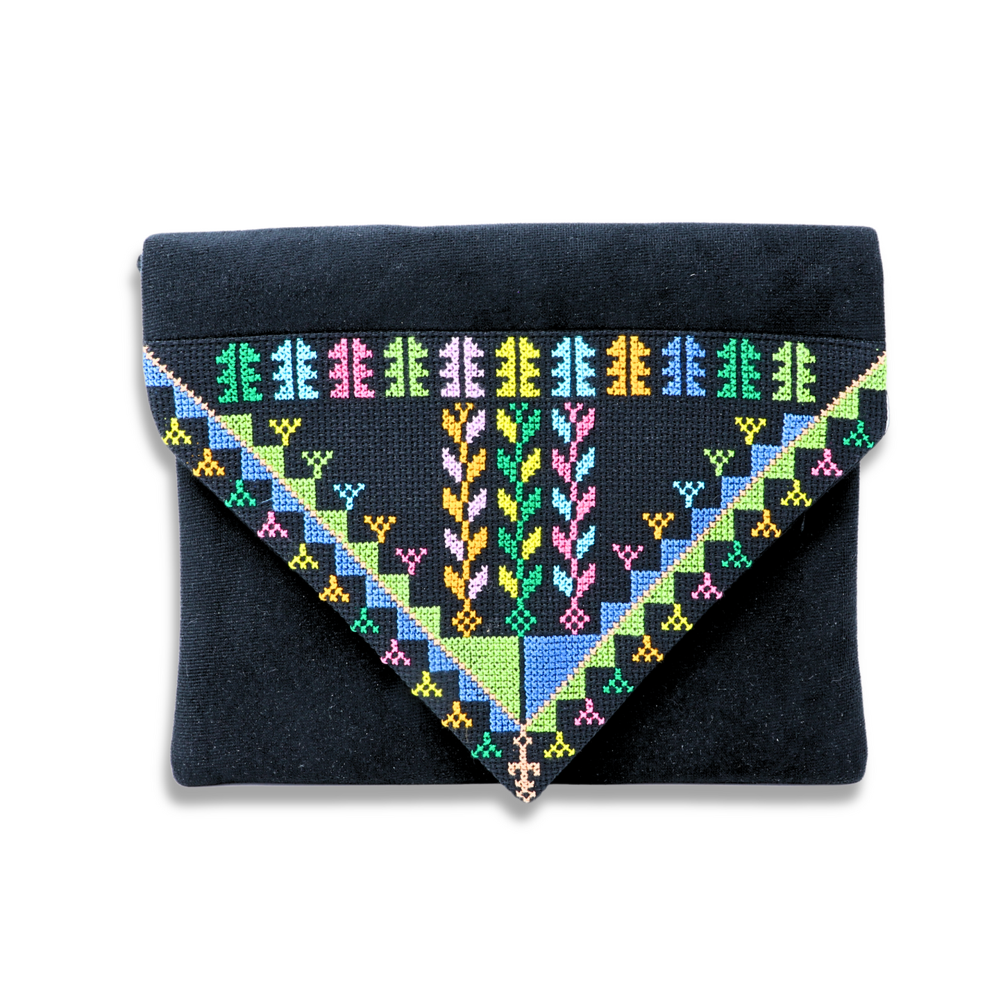 Charming Crossbody Bag in Special Fabric with Hand-Embroidered Cross-Stitch Detail (23x19 cm)