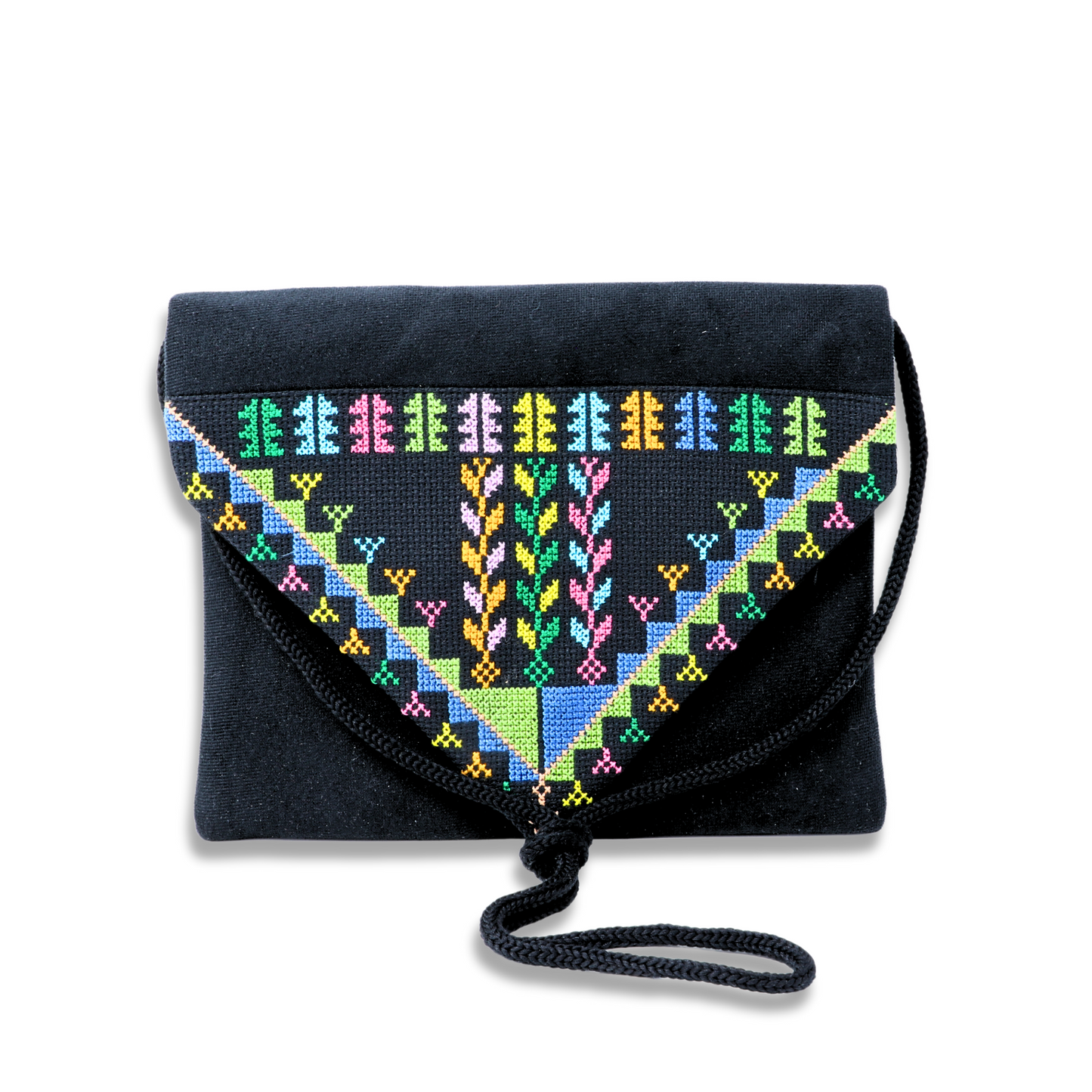 Charming Crossbody Bag in Special Fabric with Hand-Embroidered Cross-Stitch Detail (23x19 cm)