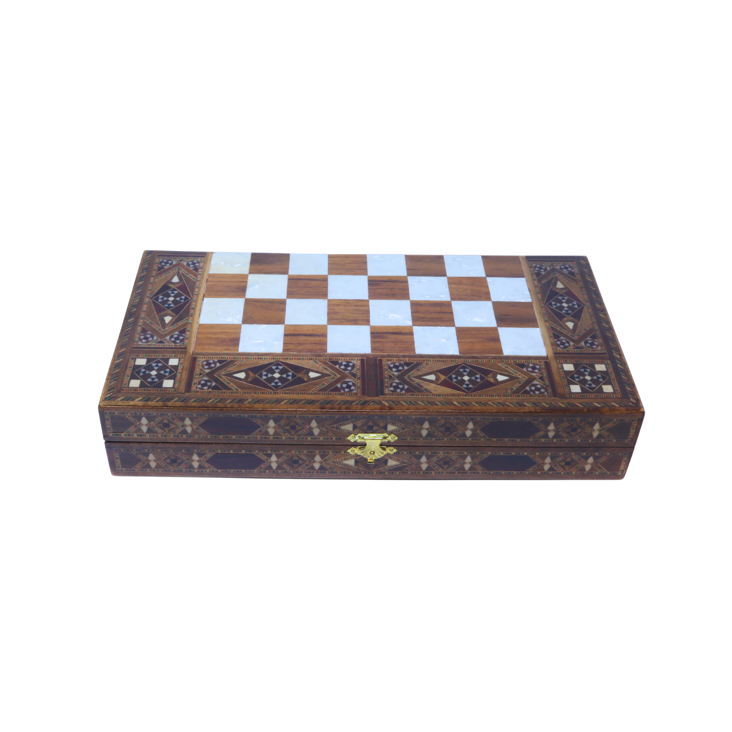 Handmade Wooden Mosaic Backgammon Set - Small 34 cm