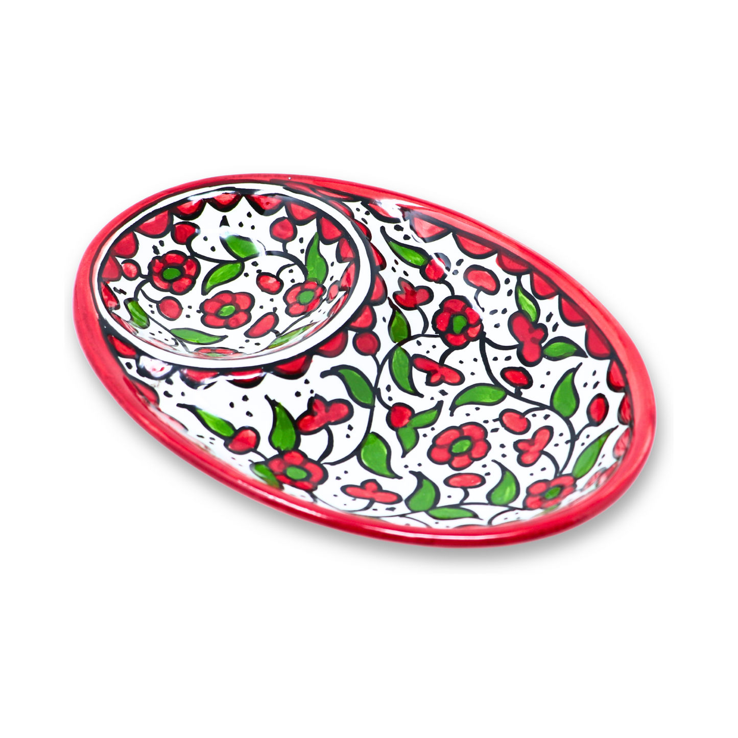 Handmade Ceramic Two-Section Appetizer/Olive Plate, Oval, 18x12 cm